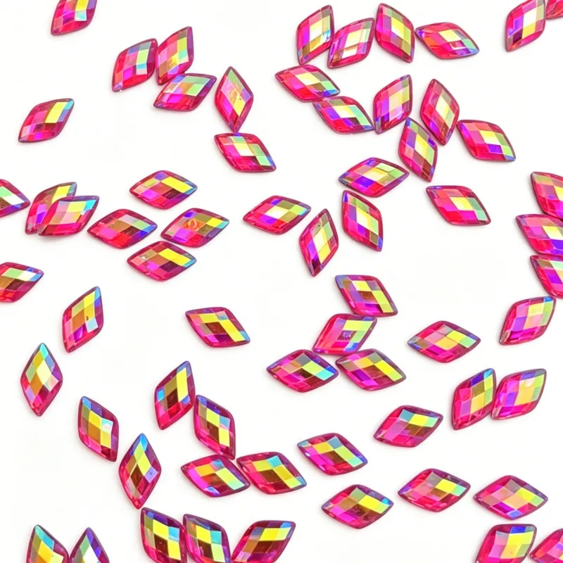 New Iron on Applique(pic1) 9*16 Resin Rhinestone Diamond Shape Fushia AB(pic1)